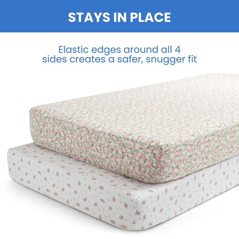 Delta Children Fitted Crib Sheets for Girls and Boys - Crib Sheet for Standard Crib and Toddler Mattresses - 28x52 Inch (Pack of 2), Pink Floral - Image 5
