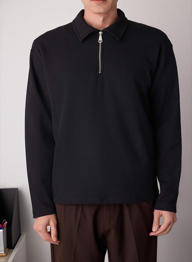 trendyol Black Oversize Polo Neck Plain Polo Neck TShirt/Sweatshirt - Image 3