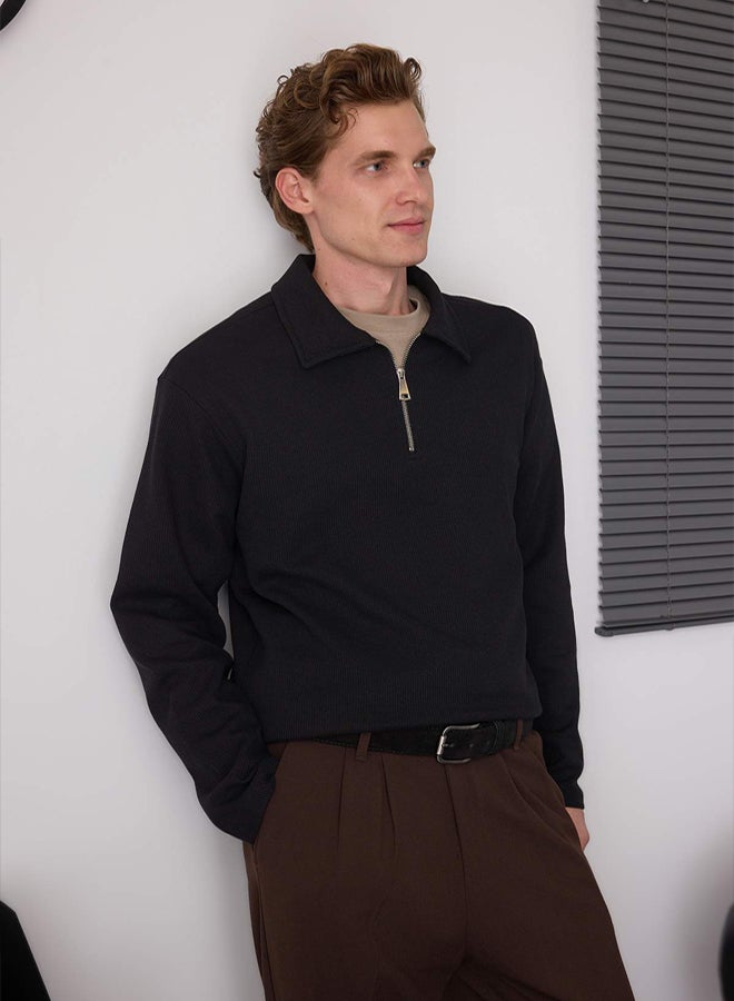 trendyol Black Oversize Polo Neck Plain Polo Neck TShirt/Sweatshirt - Image 1