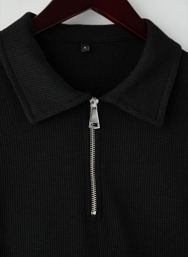 trendyol Black Oversize Polo Neck Plain Polo Neck TShirt/Sweatshirt - Image 5