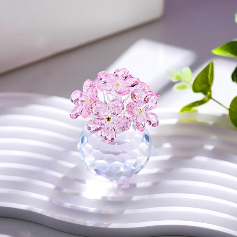 Qianwei تمثال زهور كريستالية بيضاء اللون من علامة Qianwei – هدايا من نوع “Forget Me Not”， تحف مجمعة على شكل زهور زجاجية تعبر عن التعازي، تُستخدم كأوزان وزينة للمكاتب وطاولات المنزل أو المكاتب العمل. - Image 5