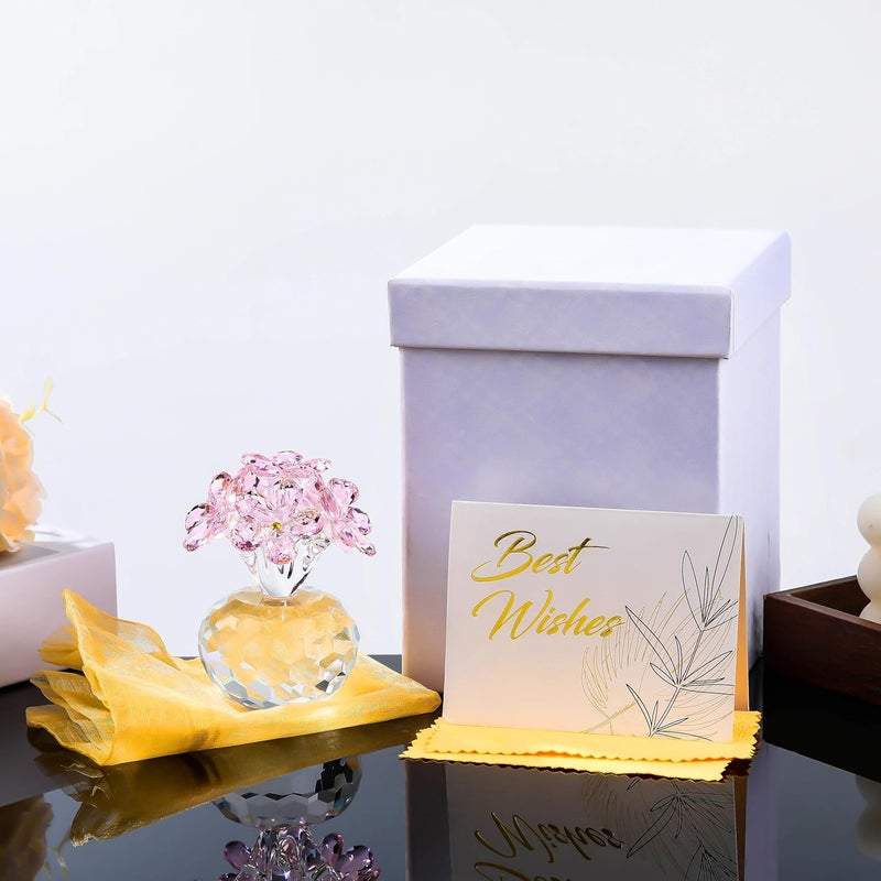 Qianwei تمثال زهور كريستالية بيضاء اللون من علامة Qianwei – هدايا من نوع “Forget Me Not”， تحف مجمعة على شكل زهور زجاجية تعبر عن التعازي، تُستخدم كأوزان وزينة للمكاتب وطاولات المنزل أو المكاتب العمل. - Image 4