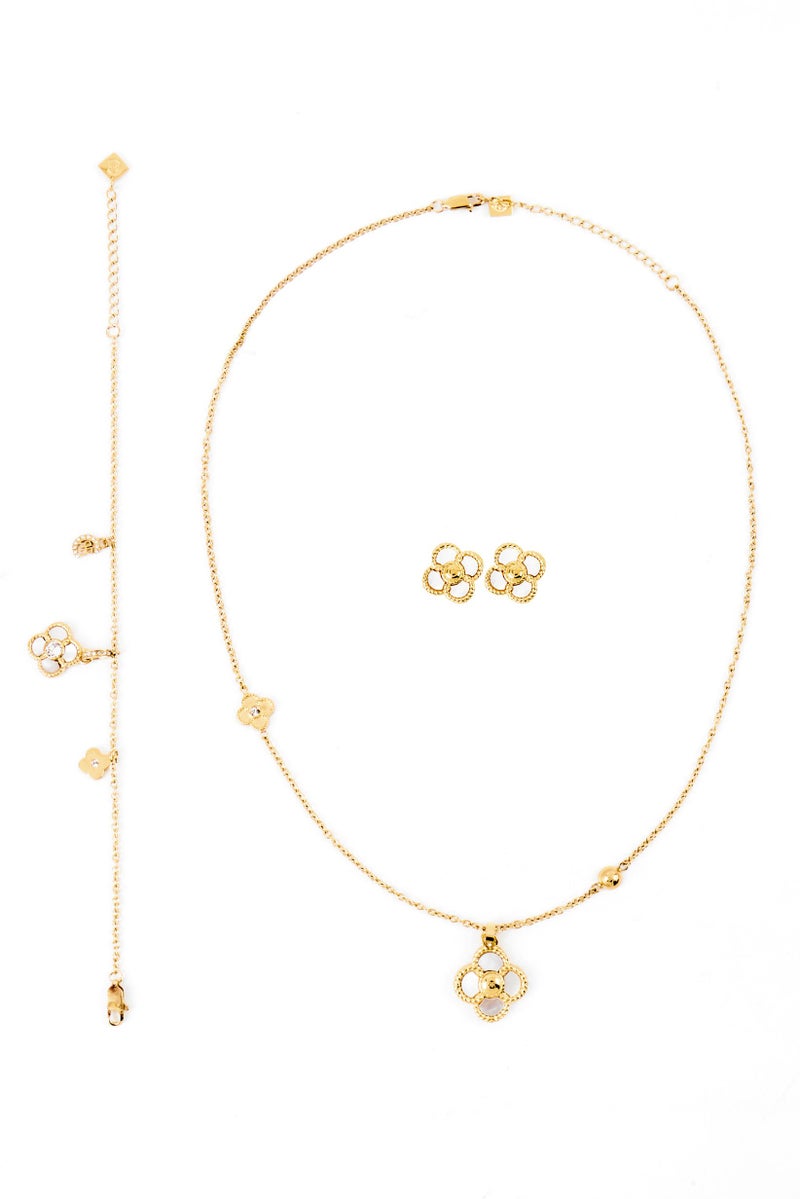 CERRUTI 1881 Women 3 Pcs Gold Plated Stainless Steel Floral Pendant Charm Necklace Set - Image 1