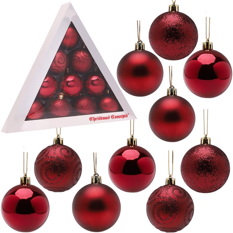 Christmas Concepts Pack of 1060mm 24 Christmas Tree Baubles  Shiny Matte  Glitter Decorated Baubles Rioja Red