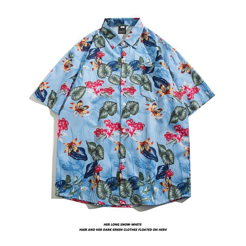 Summer Ins Vintage Floral Printed Short-Sleeved Shirt Men'S Fashion Brand Street Bf Lazy Style Couple Flower Shirt Jacket - Image 3