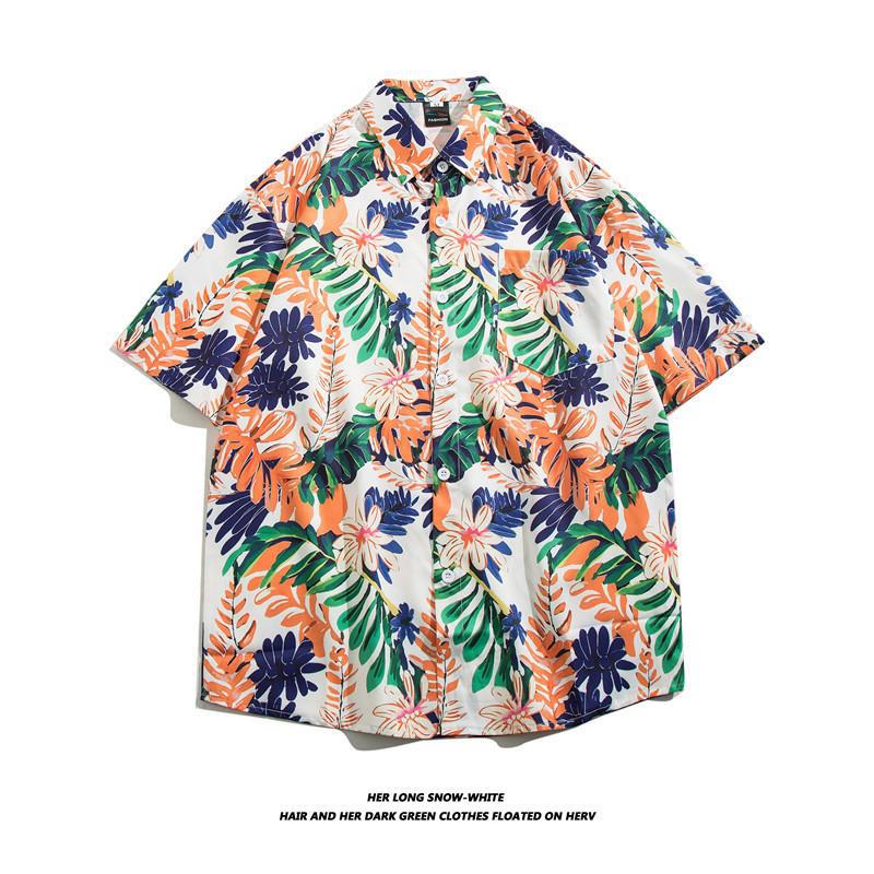 Summer Ins Vintage Floral Printed Short-Sleeved Shirt Men'S Fashion Brand Street Bf Lazy Style Couple Flower Shirt Jacket - Image 1