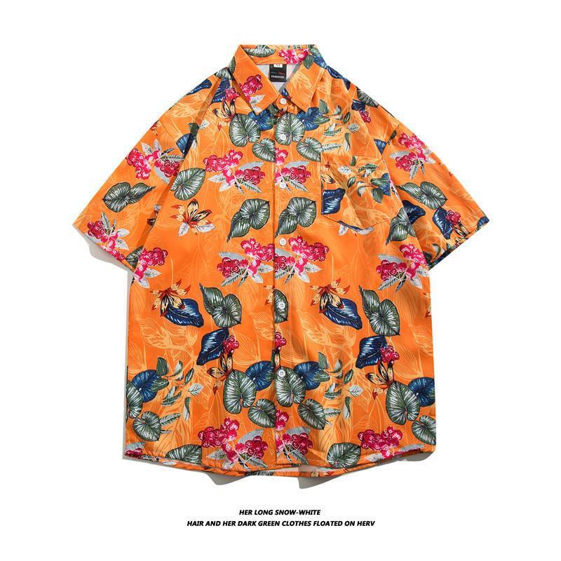 Summer Ins Vintage Floral Printed Short-Sleeved Shirt Men'S Fashion Brand Street Bf Lazy Style Couple Flower Shirt Jacket - Image 2