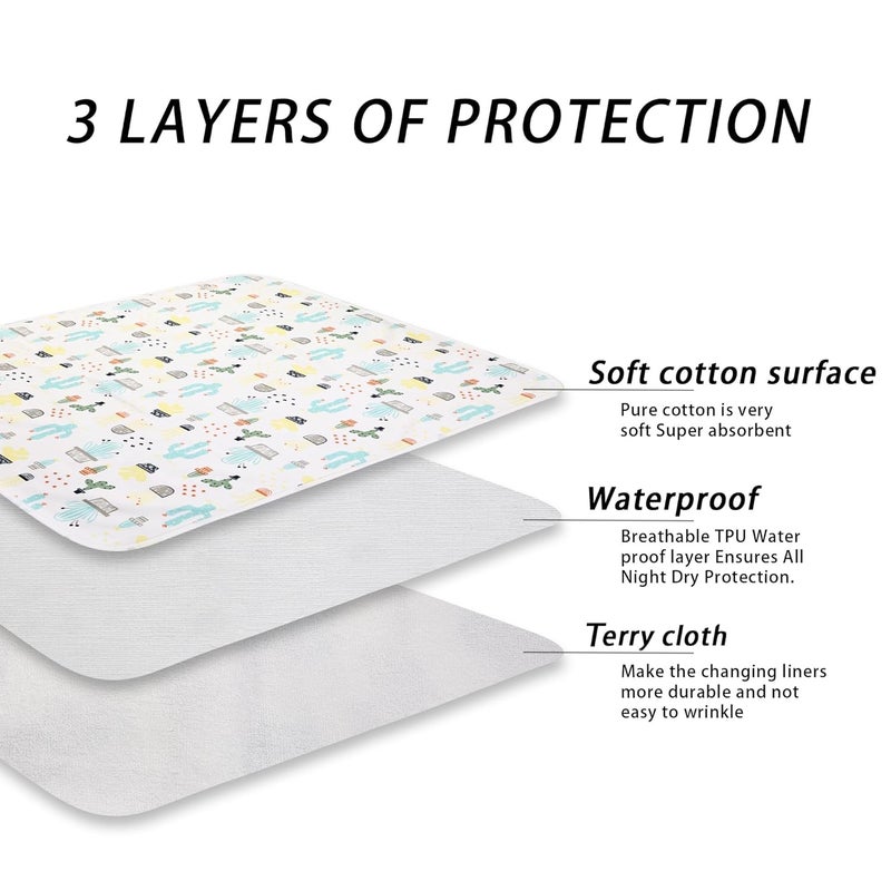 FOOK FISH Baby Diaper Changing Pad Liners(22X27.5 inches) Soft Cotton Waterproof Changing Mat for Baby Underpads Mattress Mat Sheet Protector Portable Reusable Urine Pads for Travel Gear Pack of 3 - Image 2