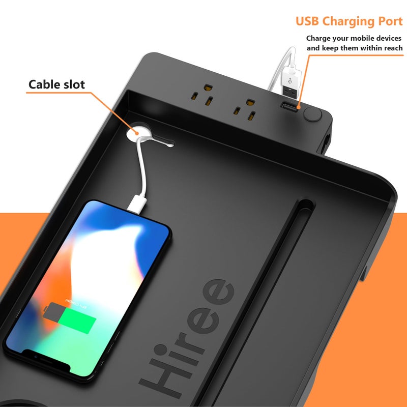 Hiree Bedside Shelf for Dorm Bunk Bed with USB Charging Port and 2 AC Outlets, Bedside Caddy, Attachable Bedside Table, College Dorm Essential Clip On Bedside Tray, Bunk Bed Accessories, Bedroom Furniture - Image 2