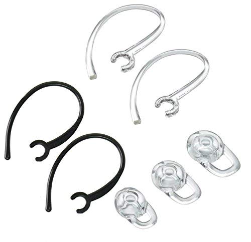 Tricon Earbuds Earhooks Bluetooth Replacement Set for Plantronics Voyager Edge Wireless Bluetooth Replacement Earbuds Ear-Tips and Earhook 1 SMALL 1 MEDIUM 1 LARGE, 2 Clear Earhooks & 2 Black Earhook (CLEAR) - Image 2