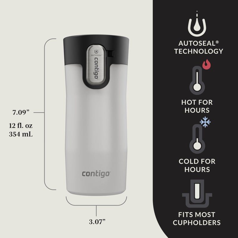 Contigo AUTOSEAL West Loop Vacuum-Insulated Stainless Steel Travel Mug with Easy-Clean Lid, 12oz, Salt Frosted Pearl - Image 2