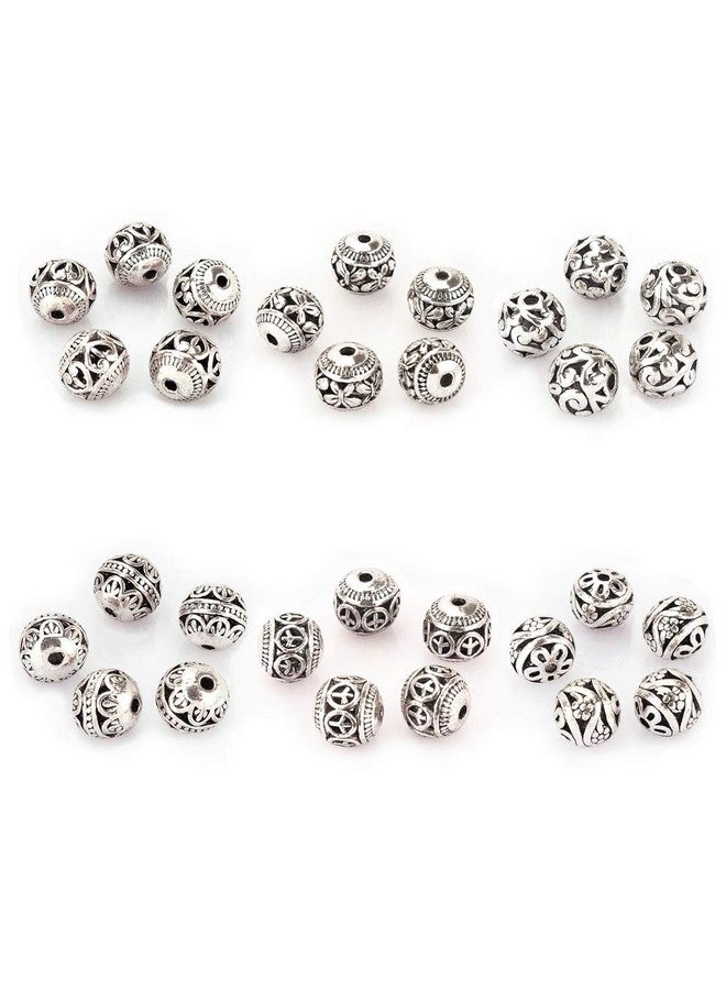 LolliBeads (Tm) 10Mm 30Pcs Tibetan Silver Round Hollow Spacer Charm Beads Jewelry Findings Mix Lot Box Set Assortment - Image 1