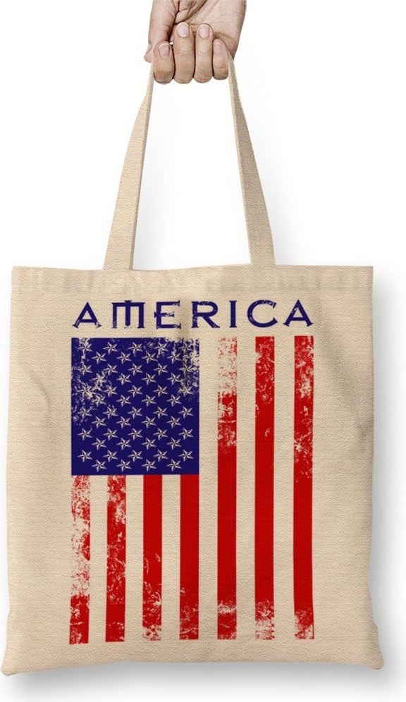 Baskı Dükkanı Print Shop American Flag Tote Bag Long Handle 