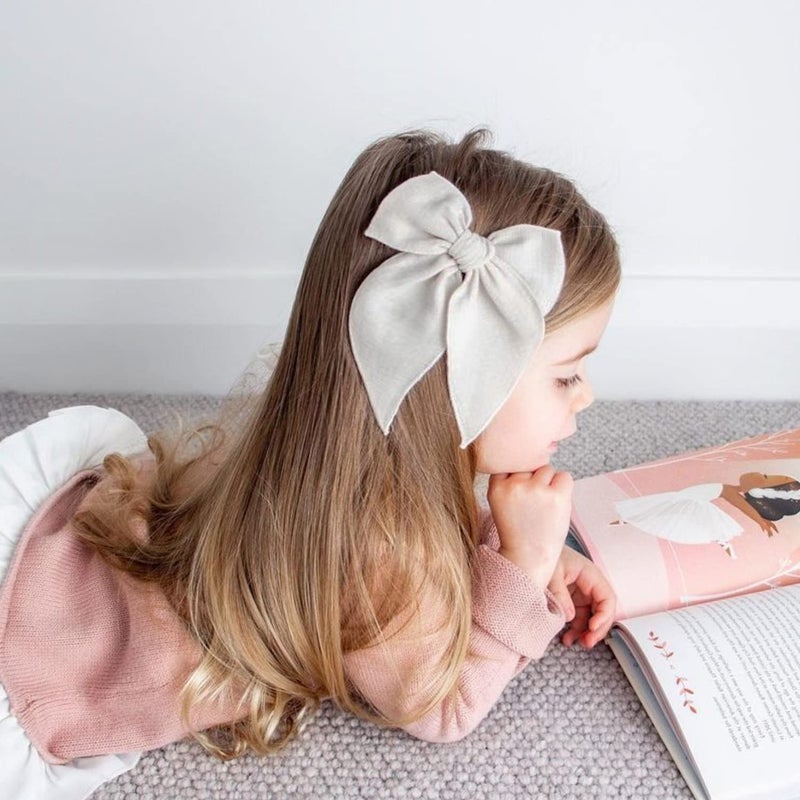 Niceye Fable Girls Hair Bows Cotton Linen Alligator Hair Clips or Little Girls Toddlers Kids Neutral Handmade Hair Accessories - 5.5â€ bow - Image 5