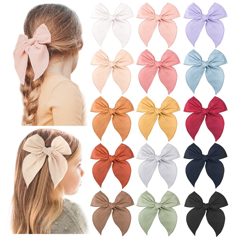 Niceye Fable Girls Hair Bows Cotton Linen Alligator Hair Clips or Little Girls Toddlers Kids Neutral Handmade Hair Accessories - 5.5â€ bow - Image 1