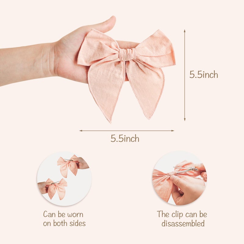 Niceye Fable Girls Hair Bows Cotton Linen Alligator Hair Clips or Little Girls Toddlers Kids Neutral Handmade Hair Accessories - 5.5â€ bow - Image 3