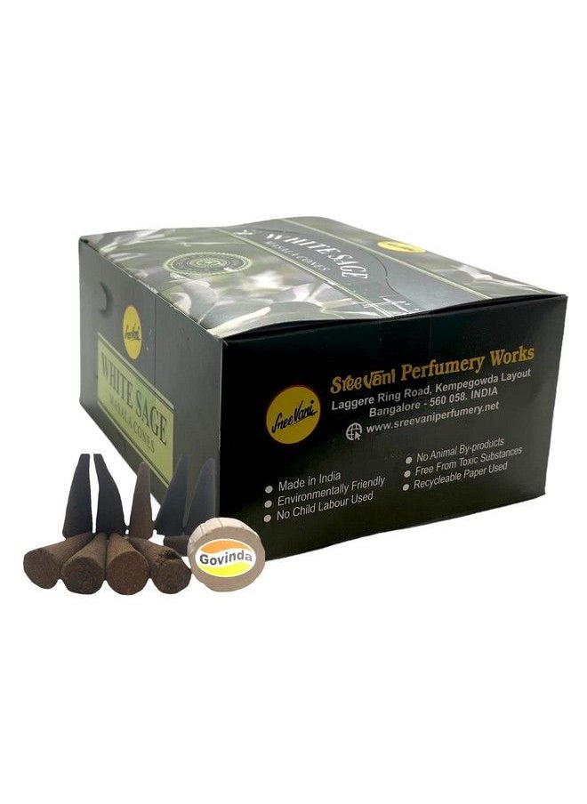 Govinda - Sreevani Natural Masala Incense Cones And Holder Bundle 120 Cones Total White Sage - Image 1