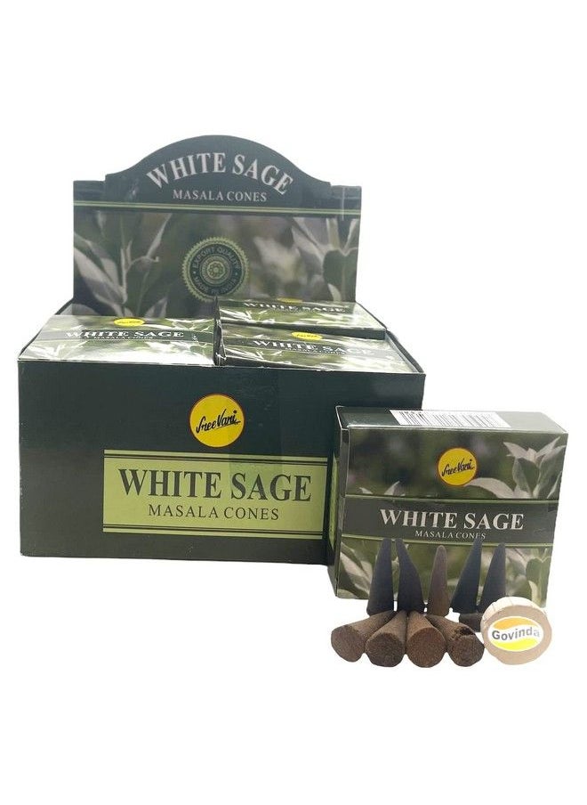 Govinda - Sreevani Natural Masala Incense Cones And Holder Bundle 120 Cones Total White Sage - Image 1