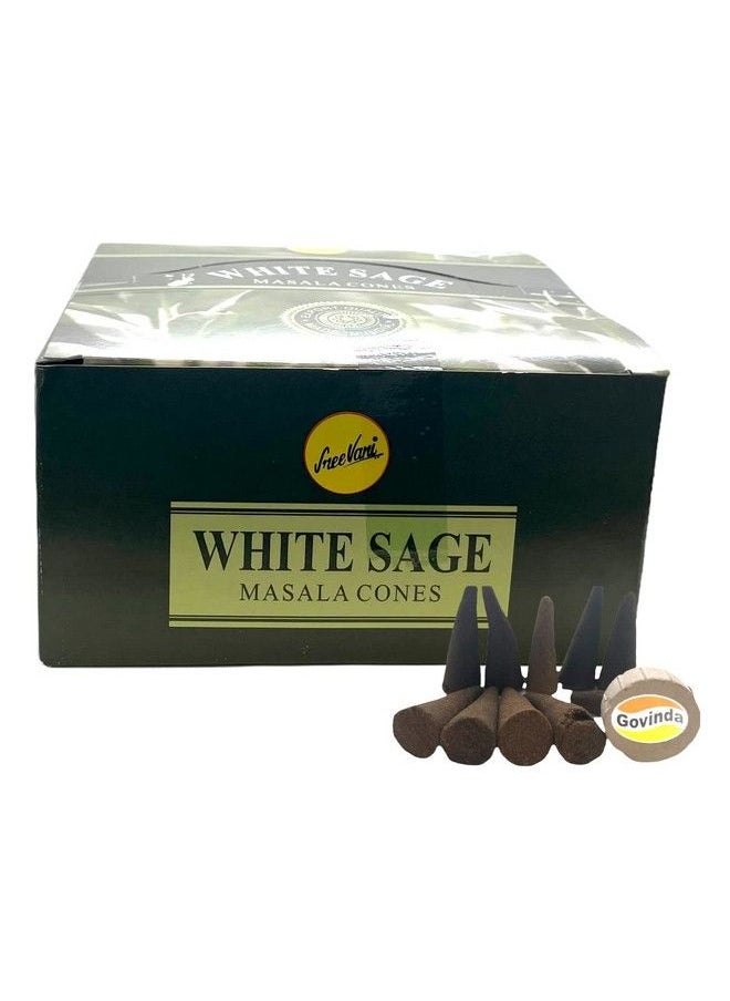 Govinda - Sreevani Natural Masala Incense Cones And Holder Bundle 120 Cones Total White Sage - Image 1