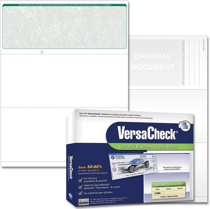 VersaCheck Secure Checks - 1000 Blank Business Voucher Checks - Green Classic - 1000 Sheets Form #1000 - Check on Top (10GC04-6660) - Image 1