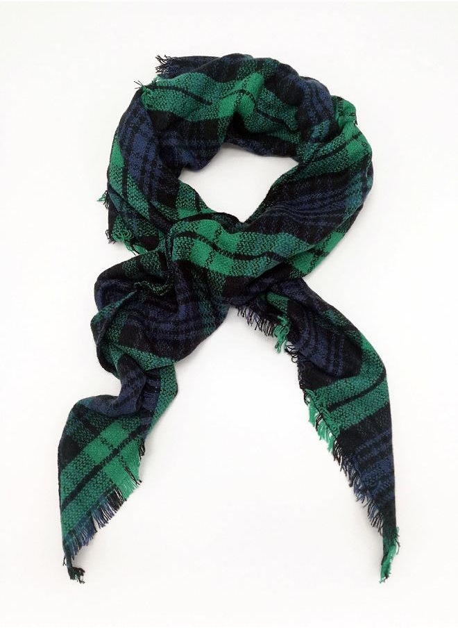 Wander Agio Wander Agio Womens Warm Scarf Triangle Shawls Large Scarves Stripe Plaid Fichu Dark Green Colour 3  - Image 1