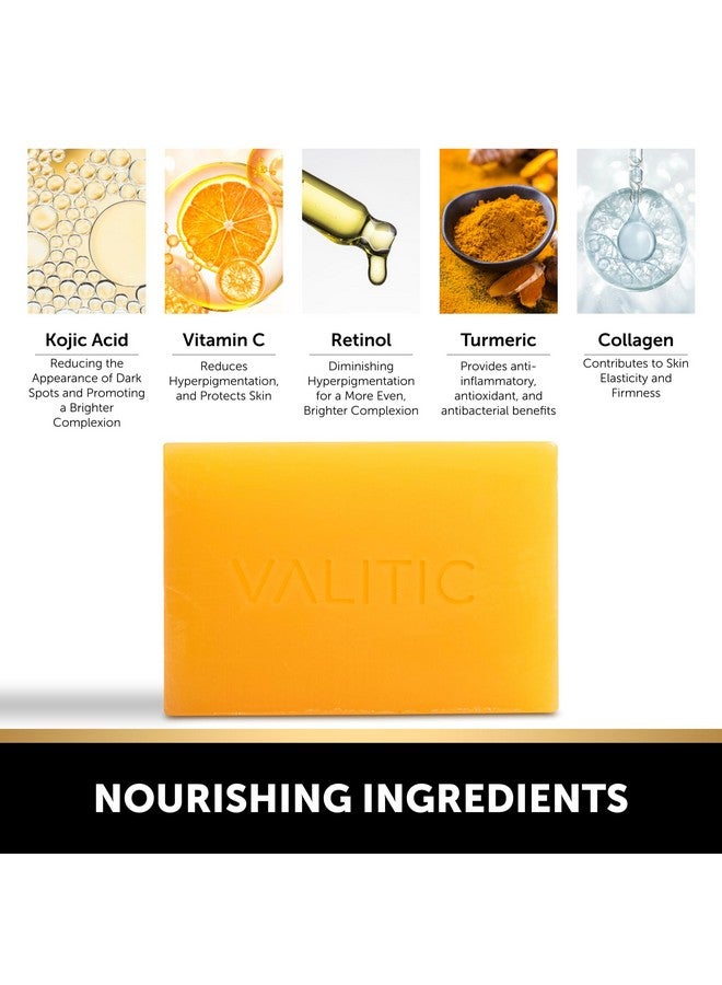 VALITIC Kojic Acid Dark Spot Remover Soap with Turmeric, Vitamin C, Retinol - Original Japanese Complex with Hyaluronic Acid, Vitamin E, Shea Butter, Castile Olive Oil - 3 Pack and African Net Sponge - Image 5