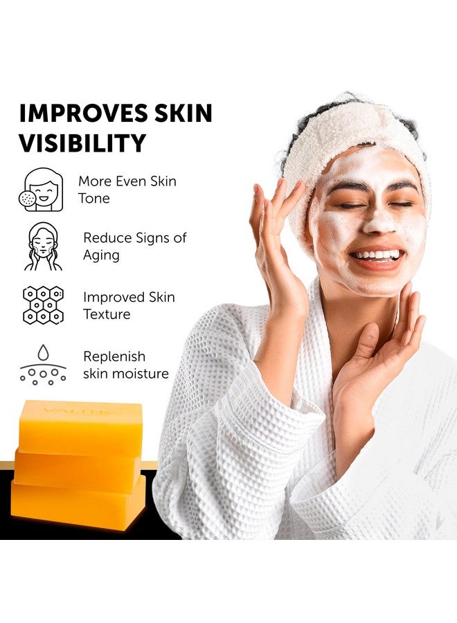 VALITIC Kojic Acid Dark Spot Remover Soap with Turmeric, Vitamin C, Retinol - Original Japanese Complex with Hyaluronic Acid, Vitamin E, Shea Butter, Castile Olive Oil - 3 Pack and African Net Sponge - Image 2