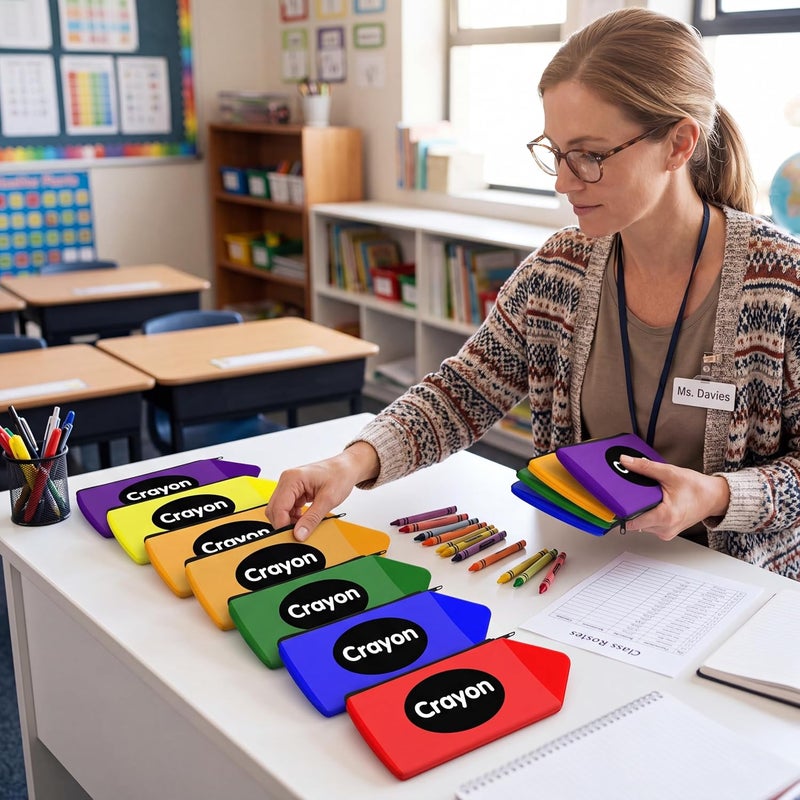 Sherr 12 Crayon Pencil Pouch Case Crayon Shaped Bag with Zipper Teacher Appreciation Gifts Colorful Stationery Storage Bag for Teacher Rewards Office (Word) - Image 5