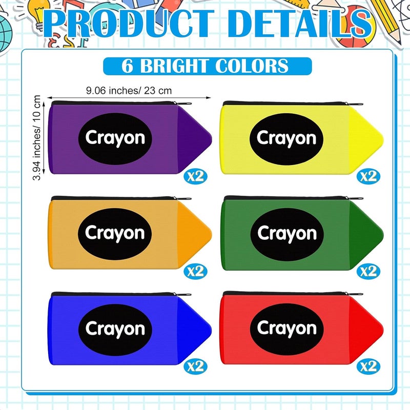 Sherr 12 Crayon Pencil Pouch Case Crayon Shaped Bag with Zipper Teacher Appreciation Gifts Colorful Stationery Storage Bag for Teacher Rewards Office (Word) - Image 2