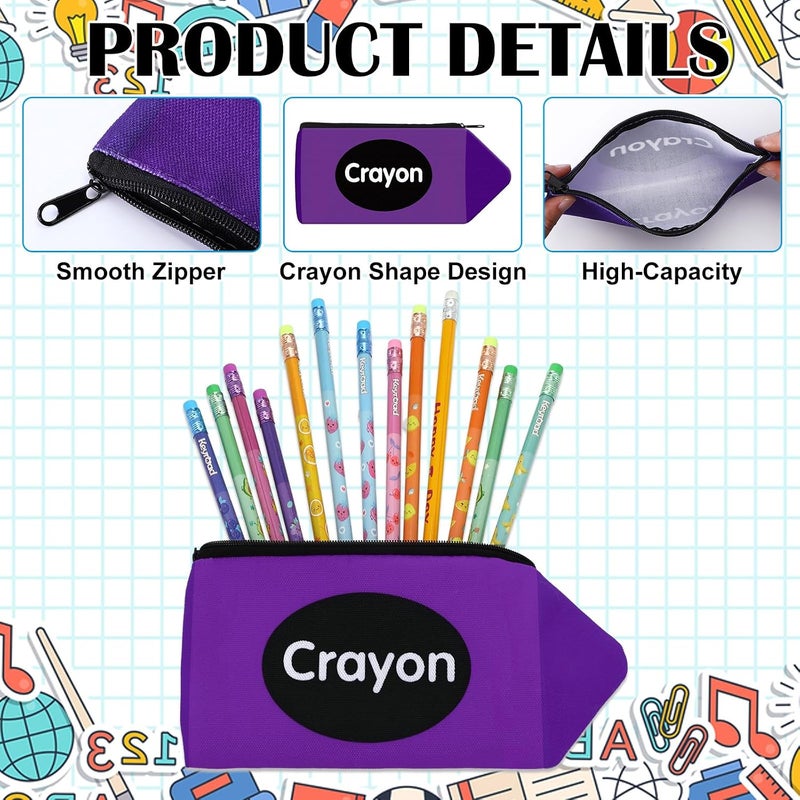 Sherr 12 Crayon Pencil Pouch Case Crayon Shaped Bag with Zipper Teacher Appreciation Gifts Colorful Stationery Storage Bag for Teacher Rewards Office (Word) - Image 3