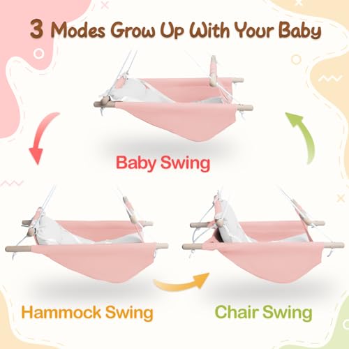 gladswing Baby Swing Indoor and Outdoor Canvas Hammock Swing for Baby to Toddler with a Comfortable Seat Macaroon Wooden Toy Adjustable 5Point HarnessGift for Baby Boys Girls 3 Modes Pink - Image 5