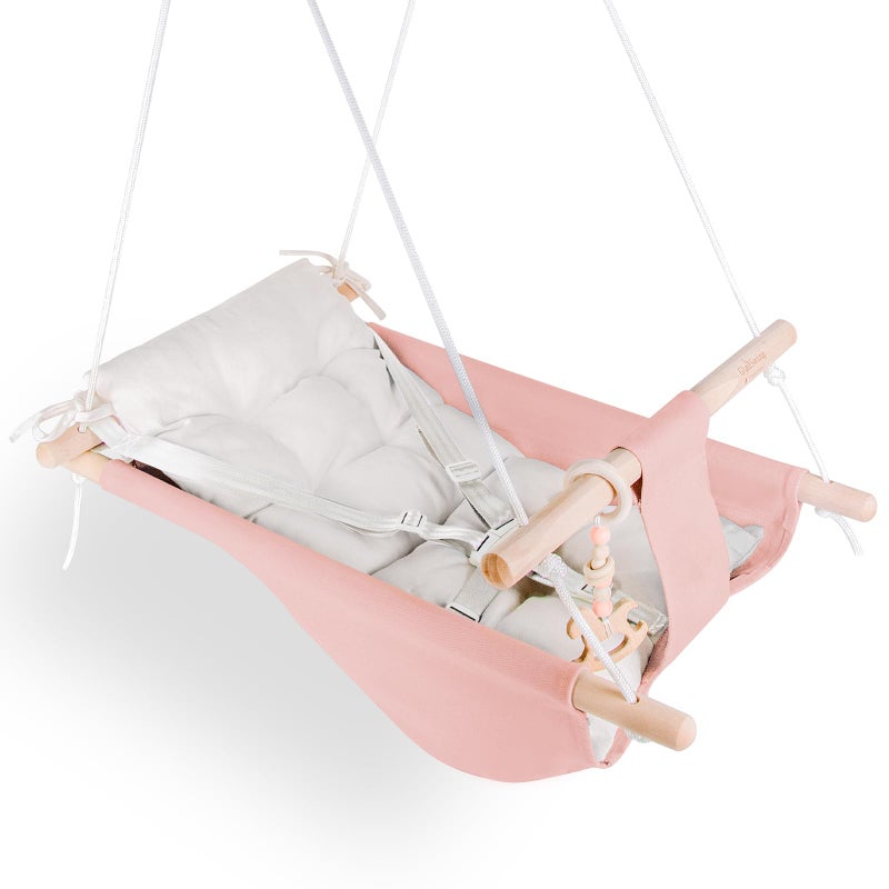 gladswing Baby Swing Indoor and Outdoor Canvas Hammock Swing for Baby to Toddler with a Comfortable Seat Macaroon Wooden Toy Adjustable 5Point HarnessGift for Baby Boys Girls 3 Modes Pink - Image 2