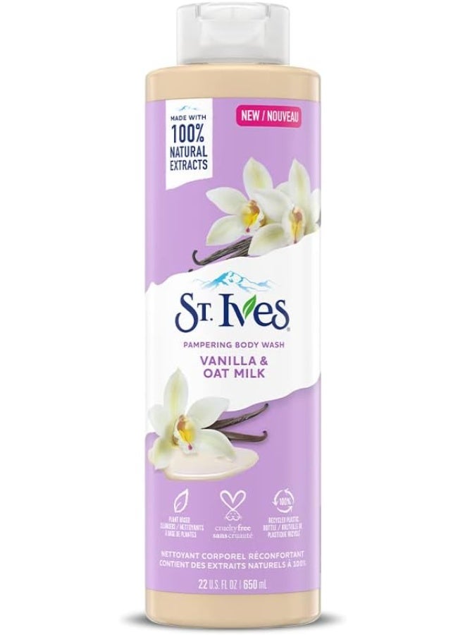 ST. Ives Pampering Body Wash (650ml) Vanilla & Oat Milk Made with Plant-Based Cleansers & 100% Natural Extracts 22 fl oz Shower Gel, White