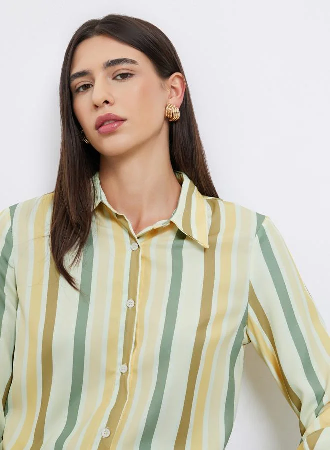 تايك تو قميص بأكمام طويلة مخطط من قطعتين