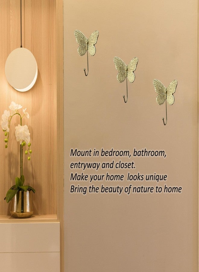 Aispama 3pcs Butterfly Decorative Wall Hooks, Vintage Key Holder Towel Hooks Single Cute Wall Hook Wall Mounted for Hanging Things Antique Hooks for Home Office Decor - Image 3
