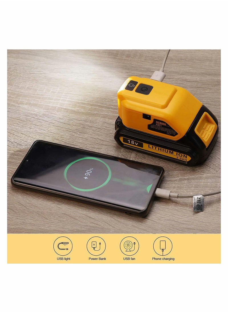 Y&D - DCB090 USB Adapter Replacement for Dewalt 14.4V 18V 20V Lithium Ion Battery Power Source Converter with DC Port LED Work Light Dual Charger DCB091 DCB200 DCB201 DCB203 - Image 1