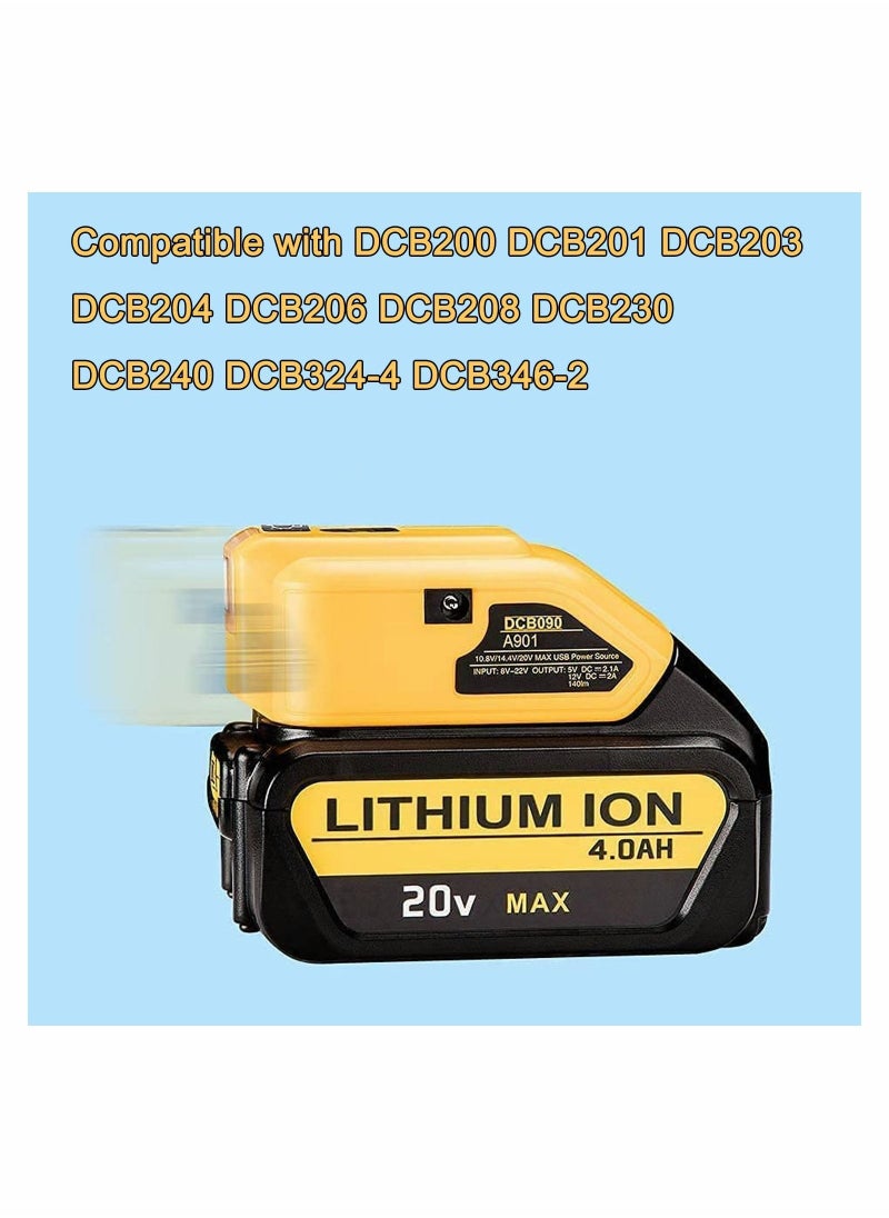 Y&D - DCB090 USB Adapter Replacement for Dewalt 14.4V 18V 20V Lithium Ion Battery Power Source Converter with DC Port LED Work Light Dual Charger DCB091 DCB200 DCB201 DCB203 - Image 1