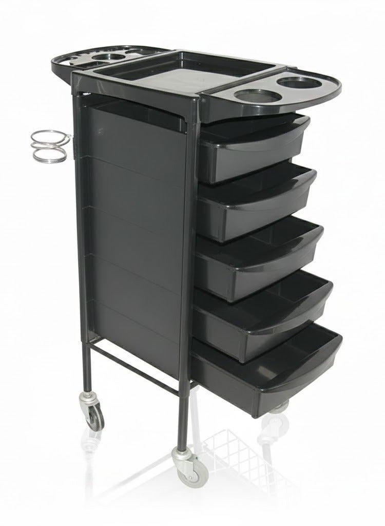 جلوبال ستار عربة صالون احترافية من جلوبال ستار بإطار معدني – 5 أدراج PVC، وأرفف قابلة للسحب، وحامل مجفف الشعر - Image 1