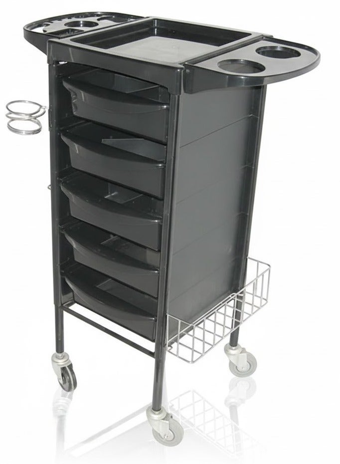 جلوبال ستار عربة صالون احترافية من جلوبال ستار بإطار معدني – 5 أدراج PVC، وأرفف قابلة للسحب، وحامل مجفف الشعر - Image 3