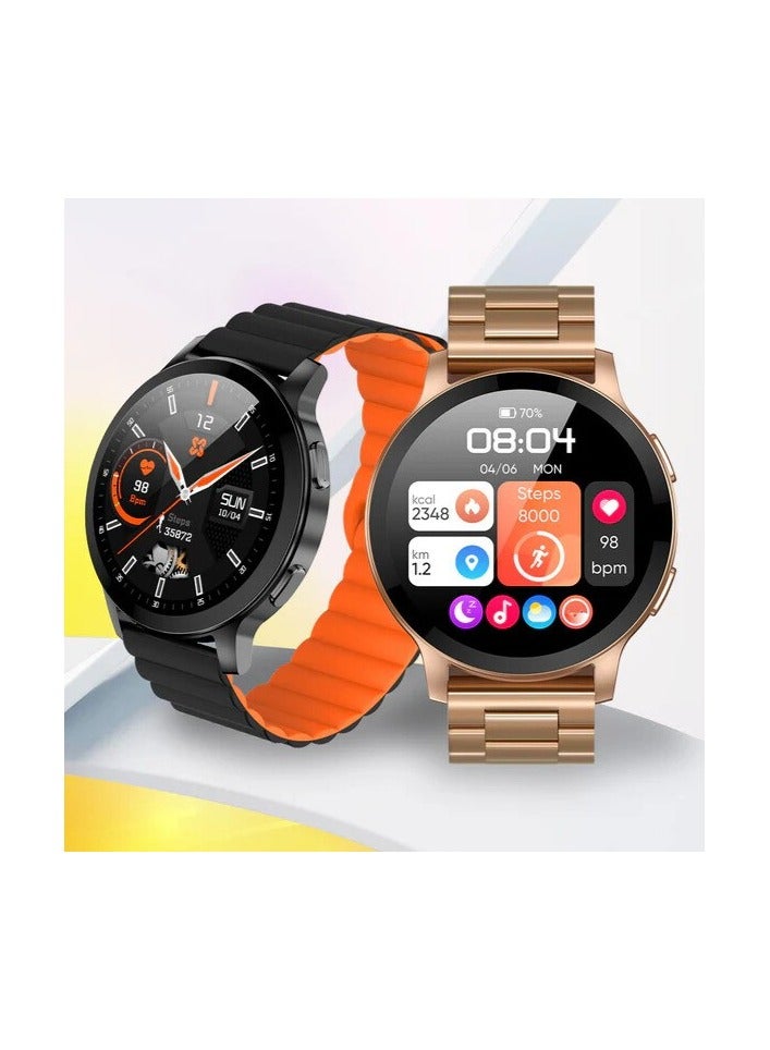 XINJI XINJI COBEE C3 Smart Watch 1.43" Bigger Display Bluetooth Calling 110+ Workout Modes All-Day Health Monitoring IP68 Waterproof Multiple Watch Faces Long Battery Life Magnetic Closure Strap Voice Assistant Golden  - Image 2