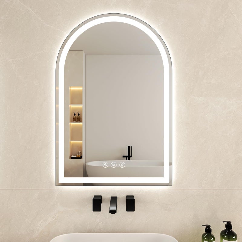 WISSMIELS Arched LED Bathroom Mirrors with Lights 24"x36" LED Mirror for Bathroom,Led Vanity Mirror, Anti-Fog,LED Mirrors with Light, Anti-Fog, Dimmable, 3 Color, Shatterproof, Touch Sensor - Image 1