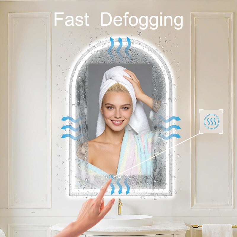 WISSMIELS Arched LED Bathroom Mirrors with Lights 24"x36" LED Mirror for Bathroom,Led Vanity Mirror, Anti-Fog,LED Mirrors with Light, Anti-Fog, Dimmable, 3 Color, Shatterproof, Touch Sensor - Image 2