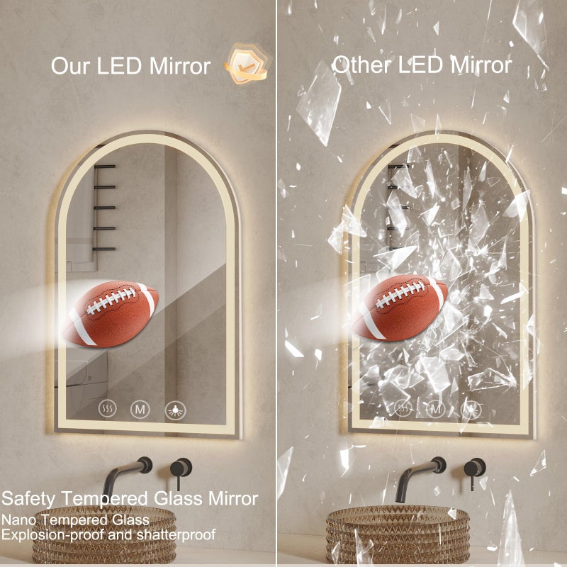 WISSMIELS Arched LED Bathroom Mirrors with Lights 24"x36" LED Mirror for Bathroom,Led Vanity Mirror, Anti-Fog,LED Mirrors with Light, Anti-Fog, Dimmable, 3 Color, Shatterproof, Touch Sensor - Image 4