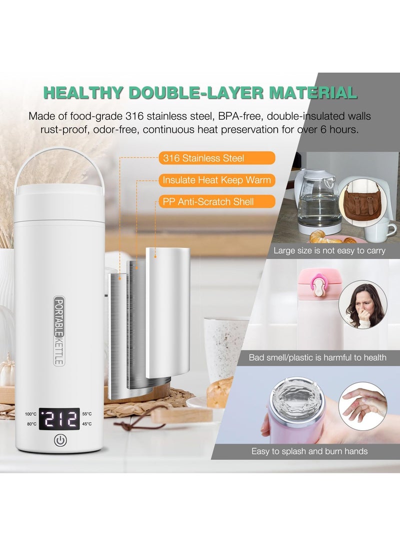 هولامي غلاية كهربائية للسفر - غلاية شاي وقهوة محمولة من الفولاذ المقاوم للصدأ 316، سخان ماء مع 4 مستويات تحكم في درجة الحرارة، إيقاف تلقائي وحماية من الغليان الجاف، سعة 500 مل، مناسبة للتخييم. - Image 5