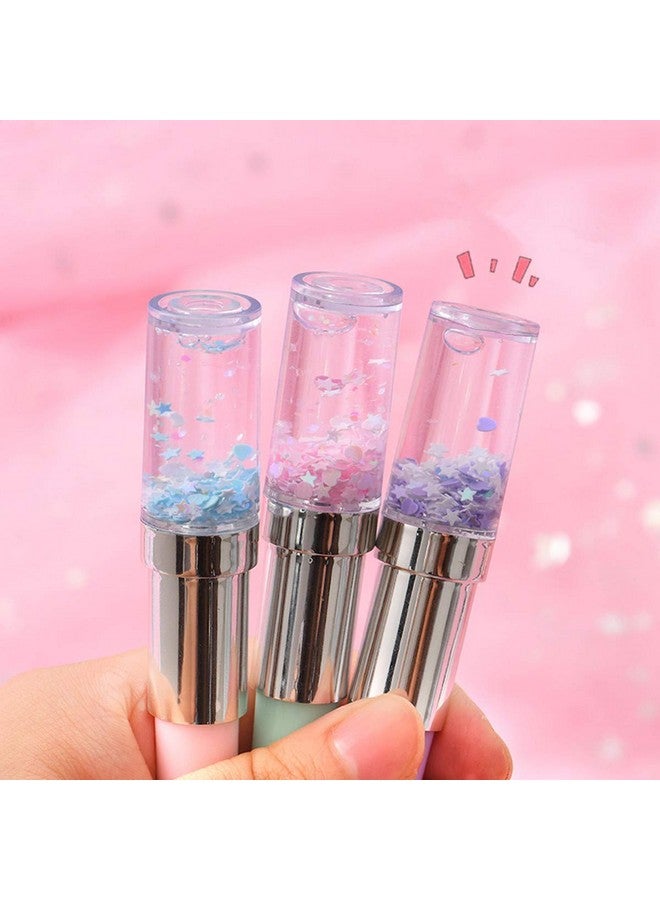 Funny live 4 Pcs Cute Sequins Drift Gel Ink Rollerball Pens Simulation Lipstick Ballpoint Pens, Funny Signature Pen Gift Pen, 0.7Mm Black Ink - Image 2
