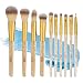 Expressions 10pc Gold Sparkling Gemstone Pro Makeup Brush Set Soft Bristle Professional Brushes for Everyday Use Foundation Contour Blending Eye Brushes for Women Glam Gorgeous - Image 2