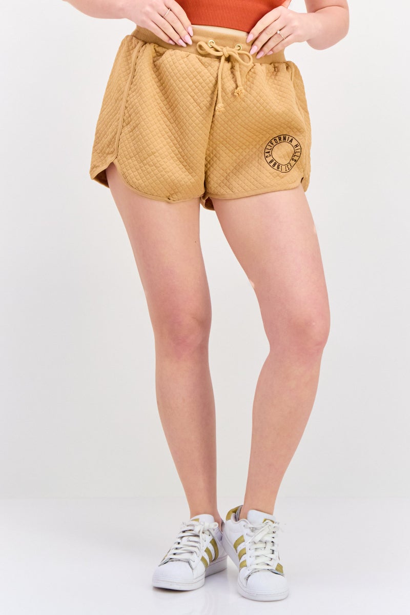 RIVER ISLAND Women Drawstring Quilted Shorts, Dark Beige - Image 1