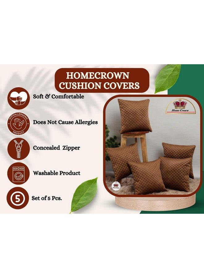 HOMECROWN أغطية وسائد مخملية ناعمة من HOMECROWN - 16 × 16 بوصة، مجموعة من 5 (بني)، 250 TC - Image 3