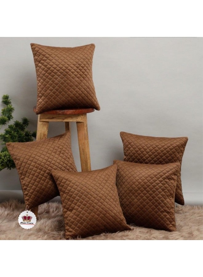 HOMECROWN أغطية وسائد مخملية ناعمة من HOMECROWN - 16 × 16 بوصة، مجموعة من 5 (بني)، 250 TC - Image 1