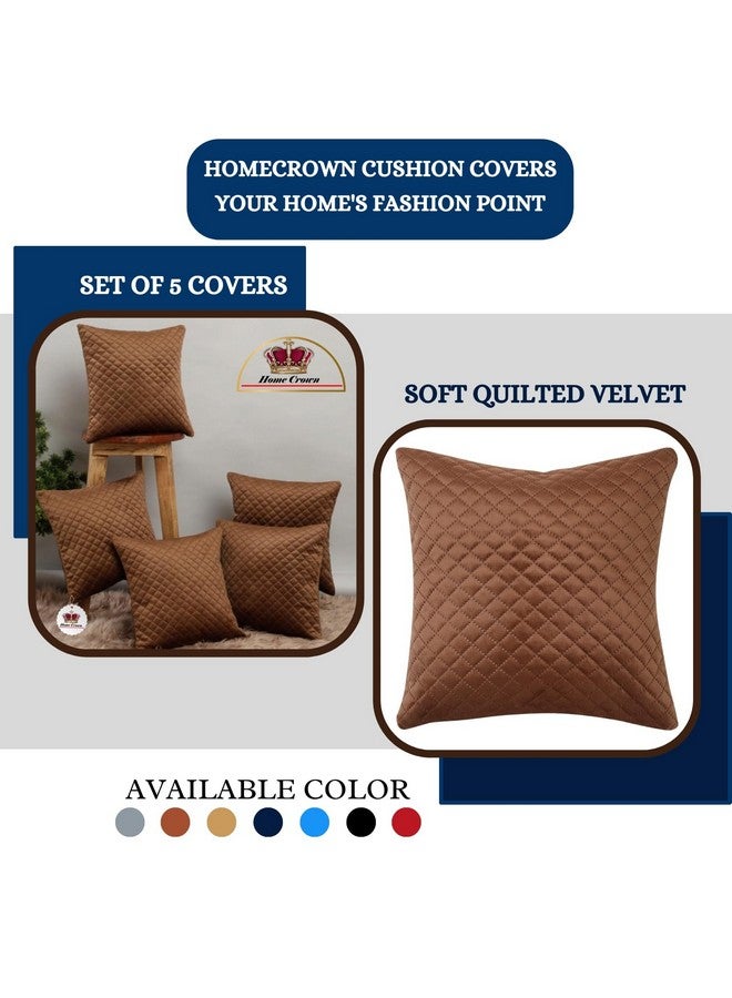 HOMECROWN أغطية وسائد مخملية ناعمة من HOMECROWN - 16 × 16 بوصة، مجموعة من 5 (بني)، 250 TC - Image 4